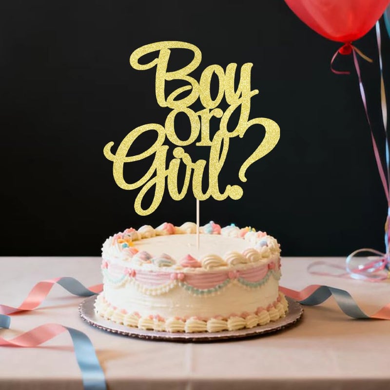 Auteby Boy or Girl Cake Topper - Glitter Baby Shower Party Decorations Supplies (Gold) - Image 4